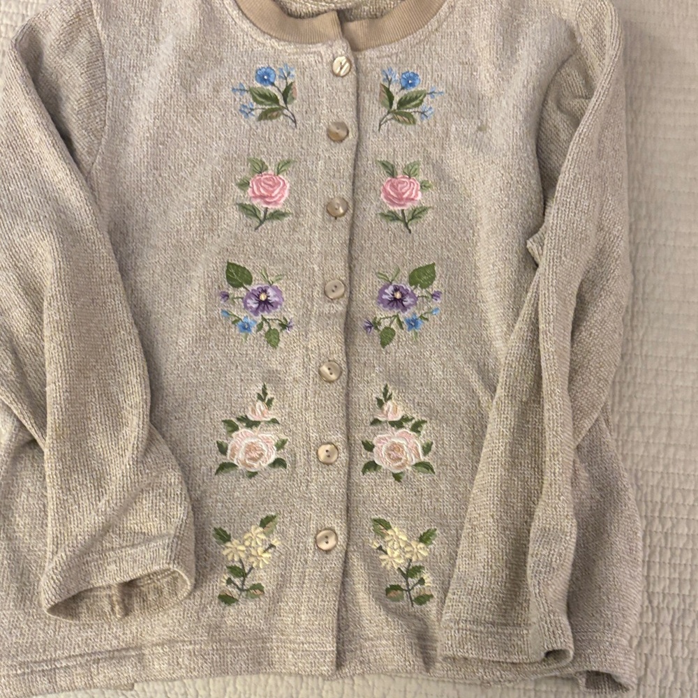 Embroidered Beige Cardigan Sweater
